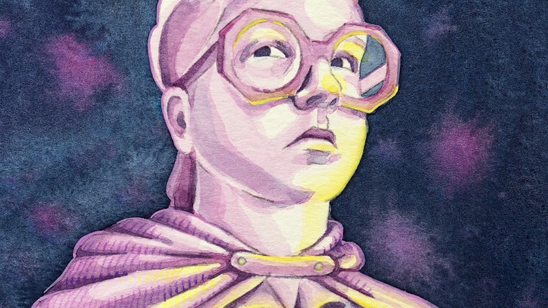 Watercolor of Rhys Meatyard in a self-portrait.