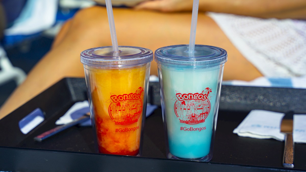 Two frozen cocktails in special cups,