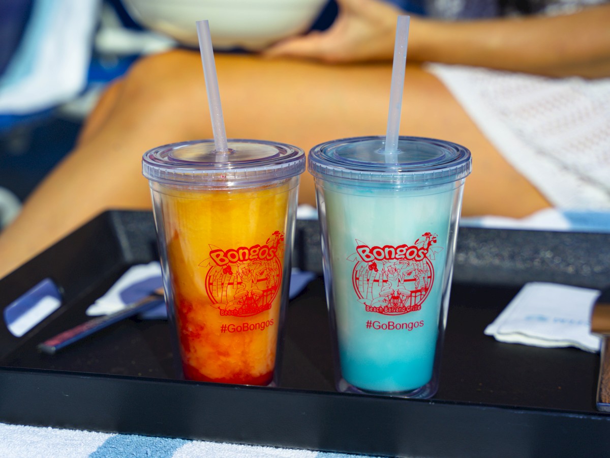 Two frozen cocktails in special cups,